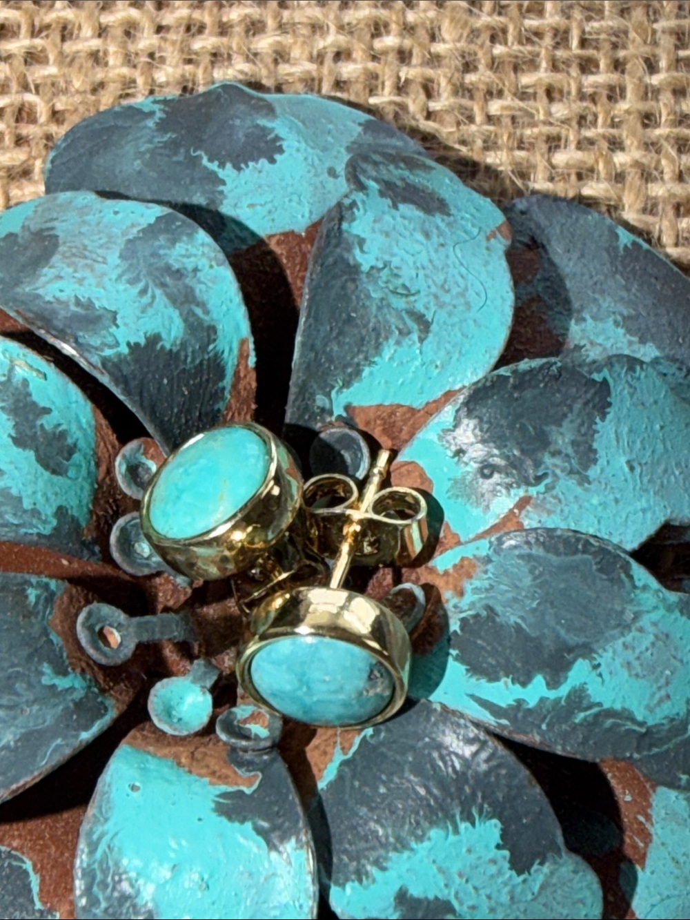 Pierced turquoise studs posts style lovely round color is exquisite gold plated - Picture 11 of 13